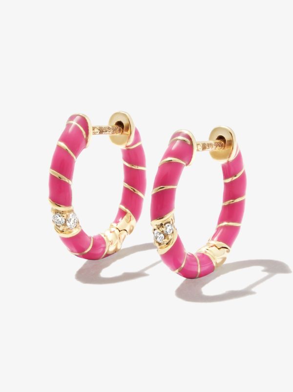 Yvonne Léon 9K yellow gold Mini Torsade enamel and diamond hoop earrings | Browns Earrings