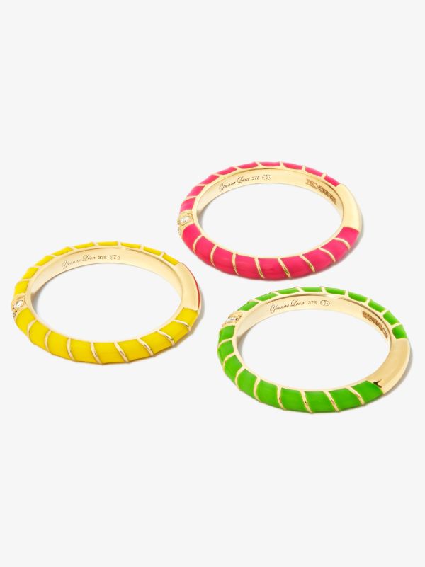 Yvonne Léon 9K Yellow Gold Mini Torsade Enamel Diamond Ring Set | Browns Fine Rings