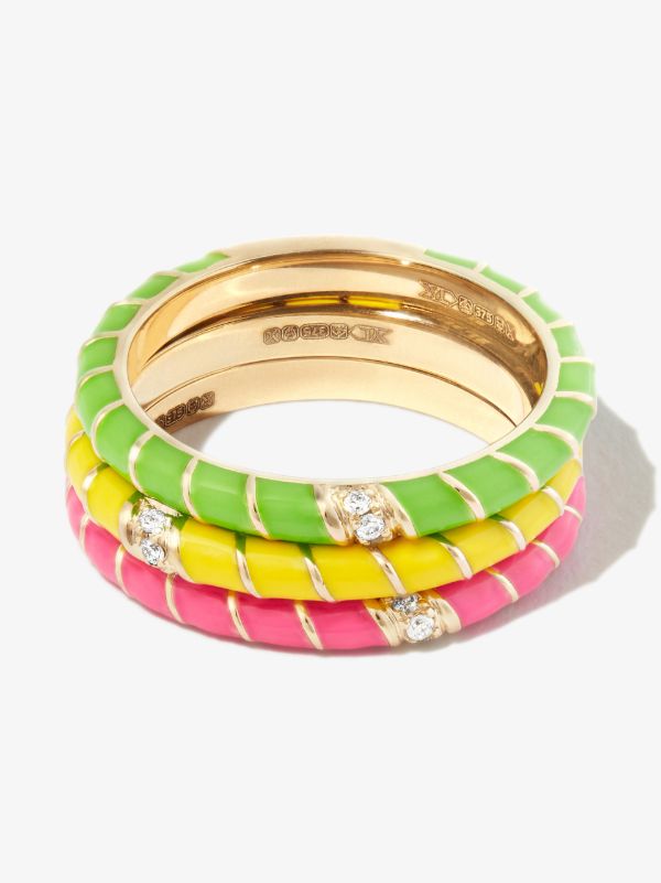 Yvonne Léon 9K yellow gold Mini Torsade enamel diamond ring set | Browns Fine Rings