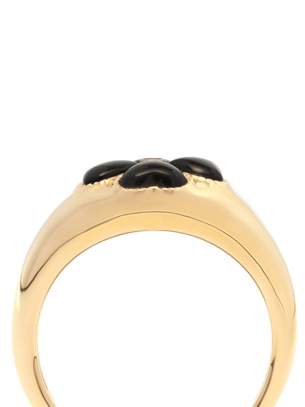 Yvonne Léon 9K Yellow Gold Onyx Flower Diamond Signet Ring | Browns Rings