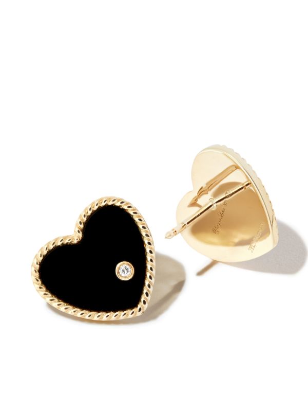Yvonne Léon 9K Yellow Gold Onyx Heart Stud Earrings | Browns Fine Earrings