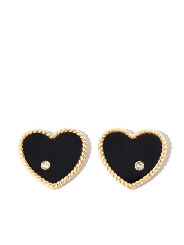 Yvonne Léon 9K yellow gold Onyx heart stud earrings | Browns Fine Earrings