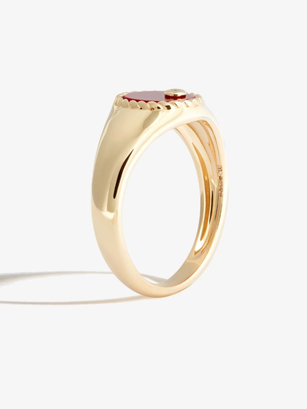 Yvonne Léon 9K Yellow Gold Oval Agate And Diamond Signet Ring | Browns Fine Rings