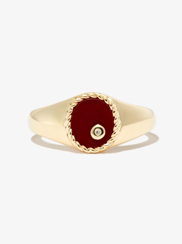 Yvonne Léon 9K Yellow Gold Oval Agate And Diamond Signet Ring | Browns Fine Rings