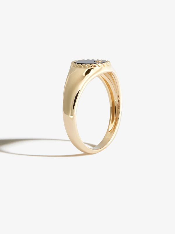 Yvonne Léon 9K Yellow Gold Oval Onyx And Diamond Signet Ring | Browns Rings