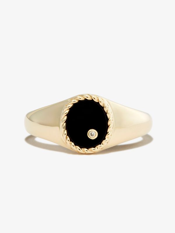 Yvonne Léon 9K Yellow Gold Oval Onyx And Diamond Signet Ring | Browns Rings