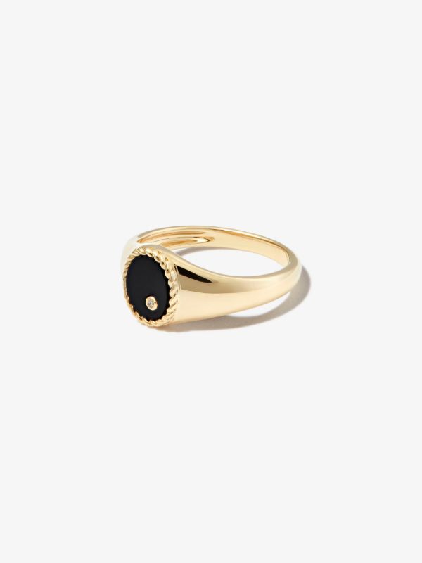 Yvonne Léon 9K Yellow Gold Oval Onyx and Diamond Signet Ring | Browns Rings