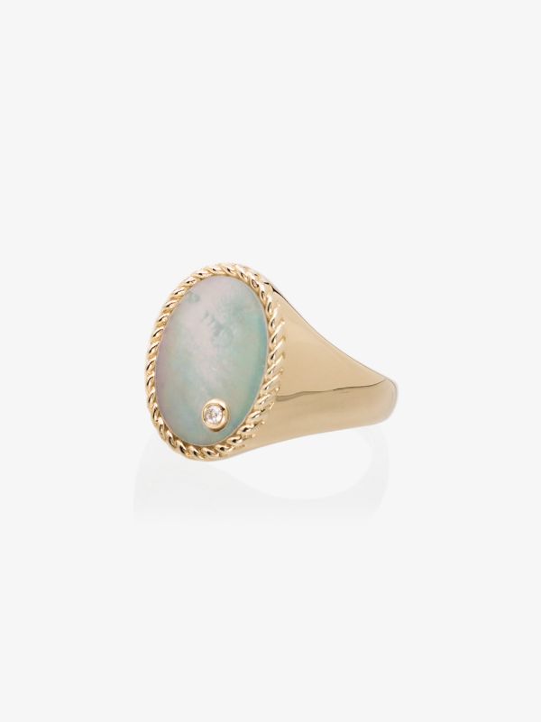 Yvonne Léon 9K Yellow Gold Pearl Diamond Signet Ring | Browns Fine Rings