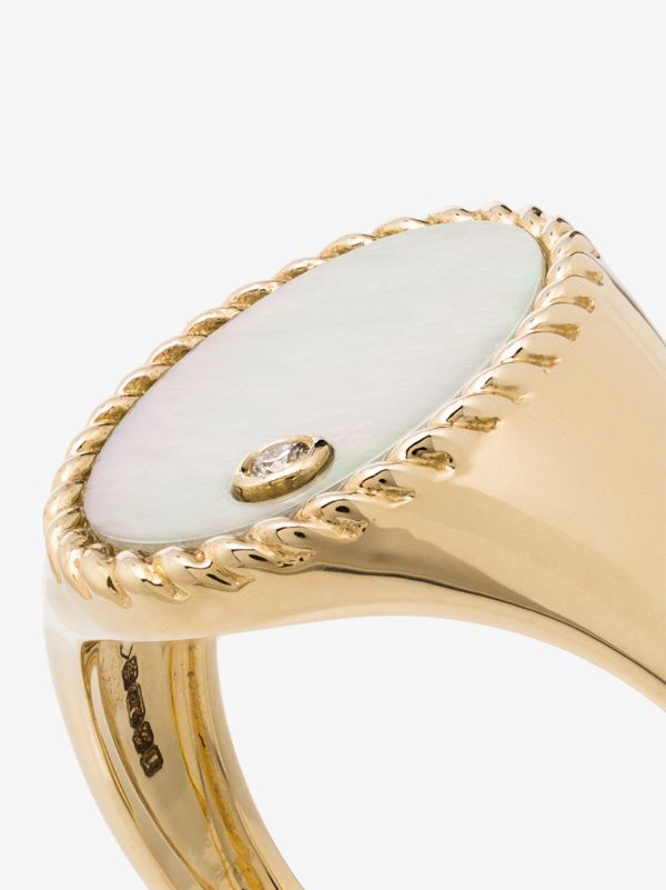 Yvonne Léon 9K Yellow Gold Pearl Diamond Signet Ring | Browns Fine Rings