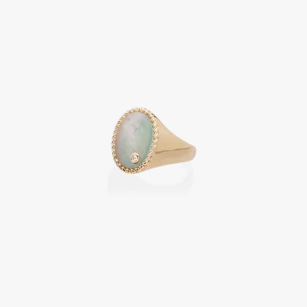 Yvonne Léon 9K yellow gold pearl diamond signet ring | Browns Fine Rings