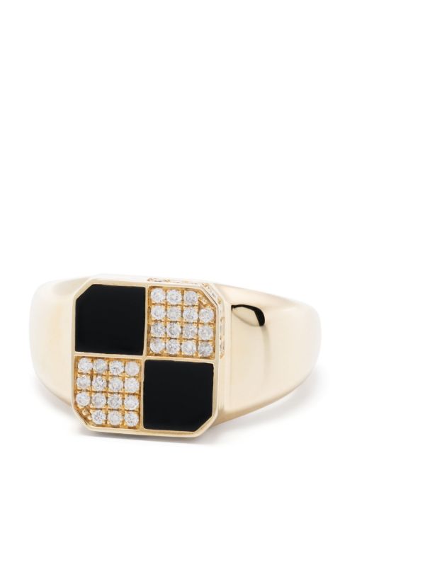 Yvonne Léon 9K Yellow Gold Petit Damier Diamond And Onyx Ring | Browns Rings