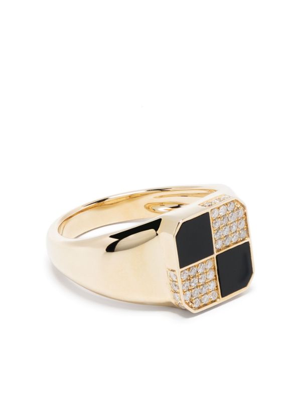 Yvonne Léon 9K yellow gold Petit Damier diamond and onyx ring | Browns Rings