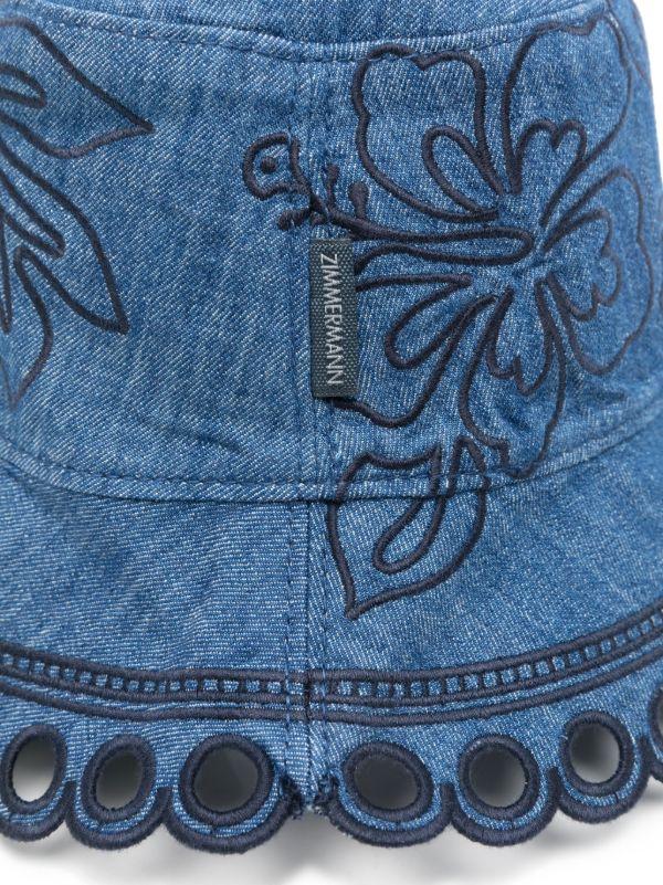 ZIMMERMANN Embroidered Denim Bucket Hat | Browns Hats