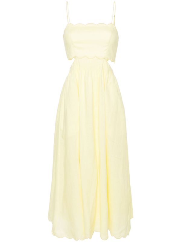 ZIMMERMANN Pale Yellow Cut-Out Sides Linen Maxi Dress | Browns Day Dresses