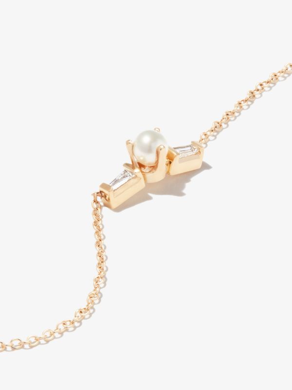 Zoë Chicco 14K Yellow Gold Tapered Diamond And Pearl Necklace | Browns Fine Necklaces