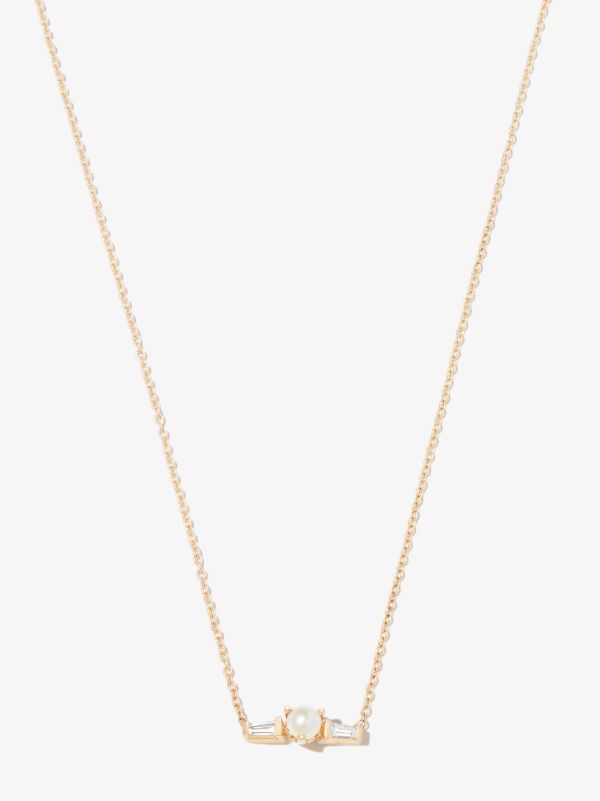 Zoë Chicco 14K Yellow Gold tapered diamond and pearl necklace | Browns Fine Necklaces